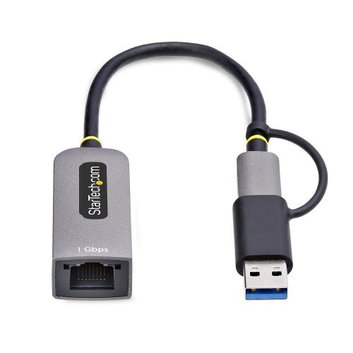 StarTech.com USB-C to Ethernet Adapter with USB-A Dongle, 10/100/1000Mbps, USB 3.0 to Gigabit Ethernet Network Adapter, 6in/15cm Attached Cable, USB GbE Adapter