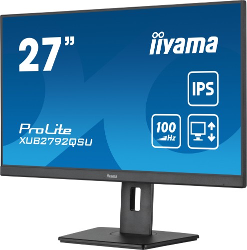 iiyama ProLite 27” QHD IPS technology panel with USB hub and 100Hz refresh rate and 150mm height adjustable stand