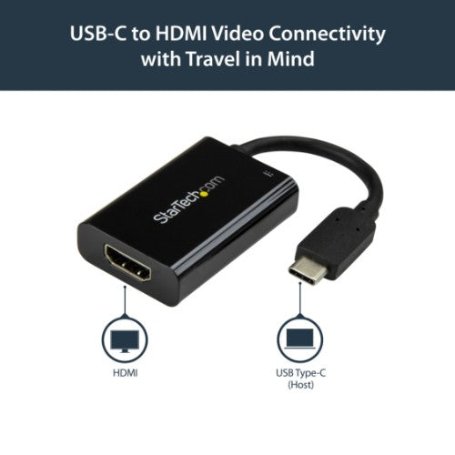 StarTech.com USB C to HDMI 2.0 Adapter with Power Delivery - 4K 60Hz USB Type-C to HDMI Display Video Converter - 60W PD Pass-Through Charging Port - Thunderbolt 3 Compatible - Black