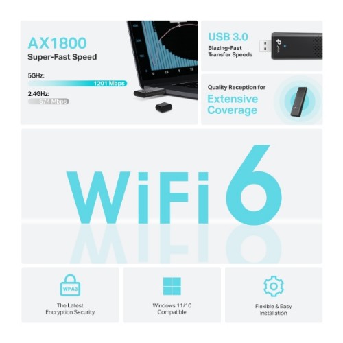 TP-Link Archer AX1800 Dual Band Wi-Fi 6 Wireless USB Adapter