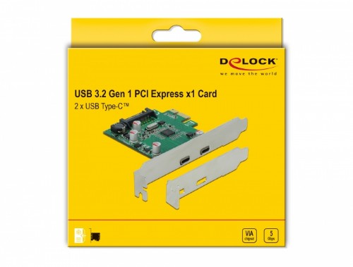 DeLOCK PCI Express x1 Card to 2 x external SuperSpeed USB (USB 3.2 Gen 1) USB Type-C™ female