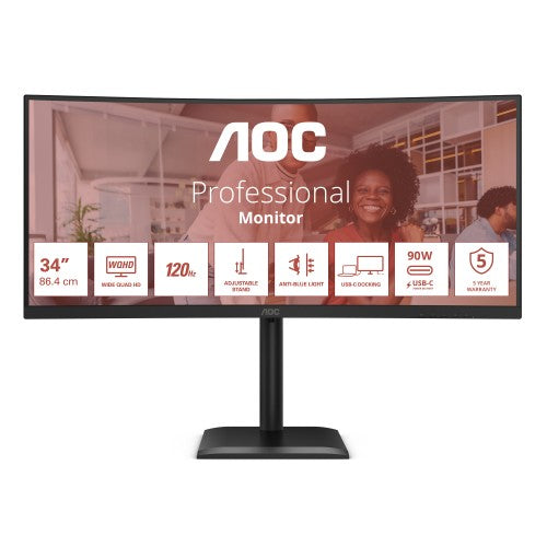 AOC E4 CU34E4CV computer monitor 86.4 cm (34") 3440 x 1440 pixels UltraWide Quad HD LCD Black