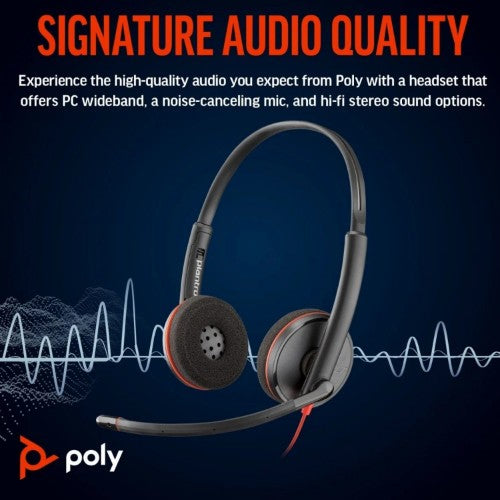 Poly Blackwire 3220 Stereo USB-C Headset +USB-C/A Adapter