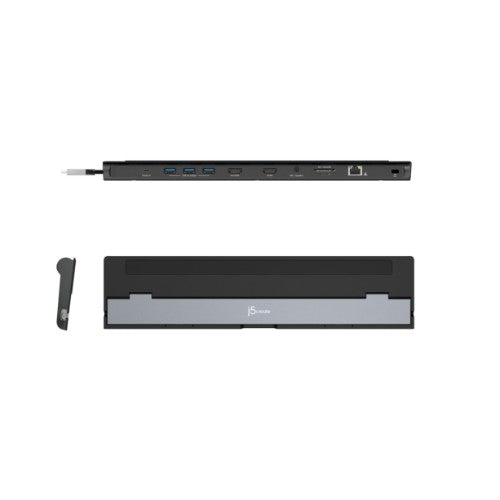 j5create JCD542-N USB-C® Dual HDMI™ Docking Station, includes 2x HDMI ports and 4x USB ports, Grey & Black