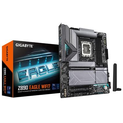 GIGABYTE Z890 EAGLE WIFI7 Motherboard - Supports Intel Core Ultra (Series 2) CPUs, 14+1+2 phases VRM, up to 8800MHz DDR5 (OC), 1xPCIe 5.0 + 3xPCIe 4.0, Wi-Fi 7, 2.5GbE LAN, USB 4