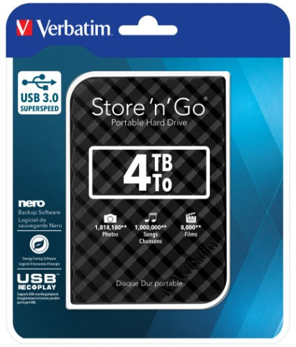 Verbatim Store 'n' Go USB 3.0 Hard Drive 4TB Black