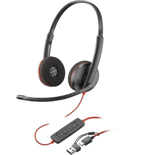 Poly Blackwire 3220 Stereo USB-C Headset +USB-C/A Adapter