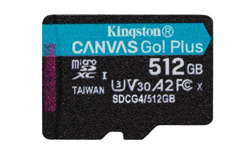 Kingston Technology 512GB microSDXC Canvas Go Plus Gen4 200R A2 U3 Single Pack w/o ADP