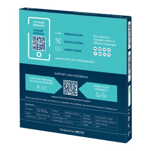 ARCTIC P14 Slim PWM PST Pressure-optimised 140 mm PWM Fan with integrated Y-cable