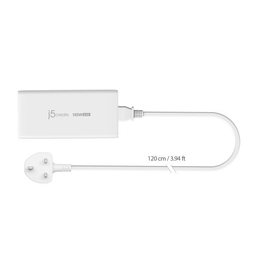 j5create JUP37185W 185W GaN PD 3.1 USB-C® 3-Port Charger-UK, Black