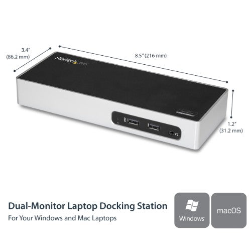 StarTech.com USB 3.0 Docking Station - Dual Monitor Laptop Docking Station with HDMI & DVI/VGA Video - 6-port USB 3.1 Gen 1 5Gbps Hub, GbE, Audio - Universal Type-A Dock - Windows & Mac