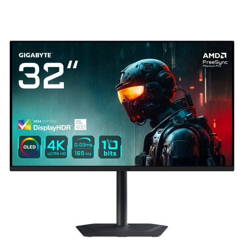 GIGABYTE MO32U 31.5" OLED 4K UHD Gaming Monitor - 3840 x 2160, 165Hz, 0.03ms, 250 cd/m², Display HDR True Black 400, HDMI 2.1, Displayport 1.4