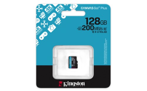 Kingston Technology 128GB microSDXC Canvas Go Plus Gen4 200R A2 U3 Single Pack w/o ADP