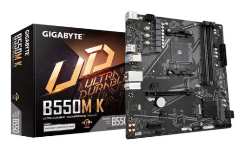 GIGABYTE B550M K Motherboard - AMD Ryzen 5000 CPUs, up to 4733MHz DDR4, 1xPCIe 4.0 + 1xPCIe 3.0 M.2, 1GbE LAN, USB 3.2 Gen 1