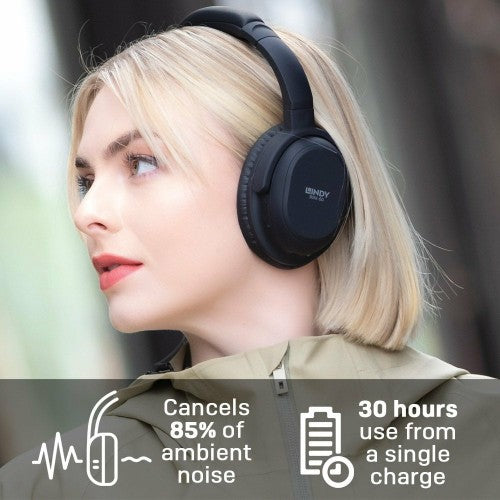 Lindy BNX-60 Wireless Active Noise Cancelling Headphones with aptX, Matt Black