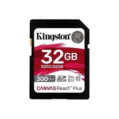 Kingston Technology 32GB Canvas React Plus SDHC UHS-II 300R/260W U3 V90 for Full HD/4K/8K