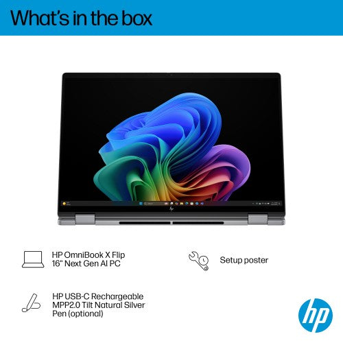 HP OmniBook X FlipNGAI OmniBook X Flip 2-in-1 Laptop Next Gen AI 16-ar0009na Copilot+ PC AMD Ryzen AI 5 340 40.6 cm (16") Touchscreen 2K 16 GB LPDDR5x-SDRAM Wi-Fi 7 (802.11be) Windows 11 Home Silver
