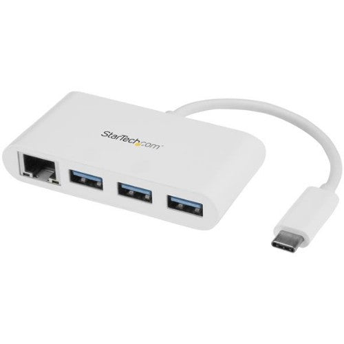 StarTech.com 3-Port USB-C Hub with Gigabit Ethernet - USB-C to 3x USB-A - USB 3.0 Hub - White~3-Port USB-C Hub with Gigabit Ethernet - USB-C to 3x USB-A - USB 3.0 Hub - 5Gbps - White