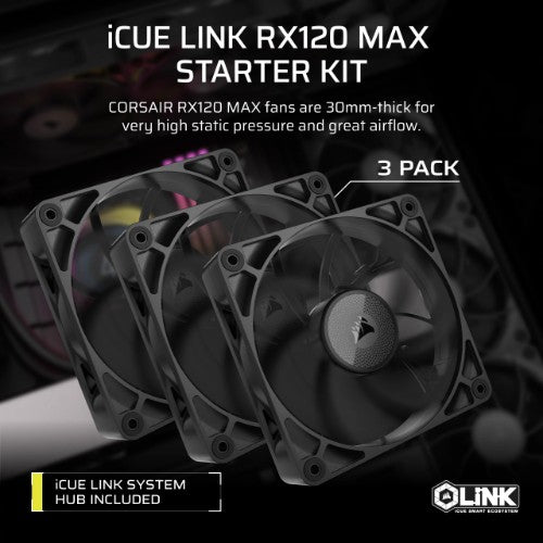 Corsair iCUE LINK RX120 MAX Computer case Fan 12 cm Black 3 pc(s)
