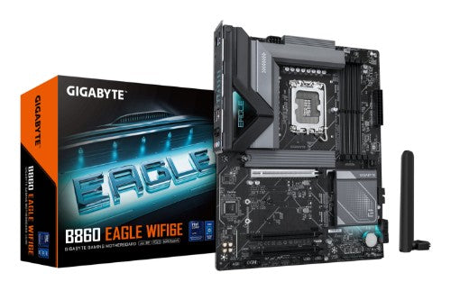 GIGABYTE B860 EAGLE WIFI6E Motherboard - Intel Core Ultra Series CPUs, 12+1+2+1 Phases VRM, up to 9066MHz DDR5, 1xPCIe 5.0 + 2xPCIe 4.0 M.2, 2.5GbE LAN, WIFI 6E, USB 3.2 Gen 2x2