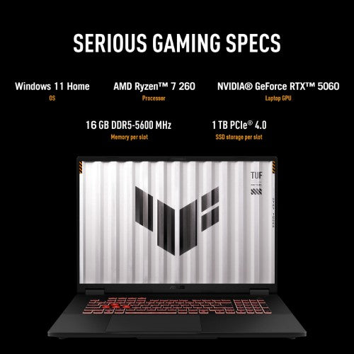 ASUS TUF Gaming A16 FA608UMI-TU168W AMD Ryzen™ 7 260 Laptop 40.6 cm (16") WUXGA 16 GB DDR5-SDRAM 1 TB SSD NVIDIA® GeForce RTX™ 5060 Laptop GPU Wi-Fi 6E (802.11ax) Windows 11 Home Grey