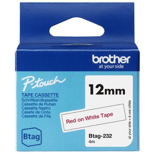 Brother BTAG-232 DirectLabel-etikettes red on white 12mm x 4m for Brother Btag 12mm