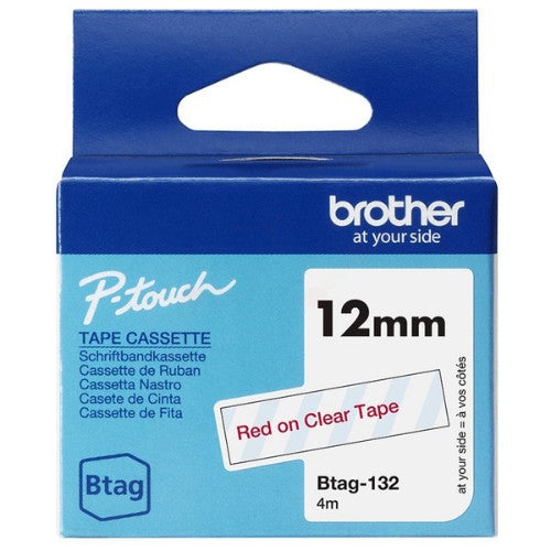 Brother BTAG-132 DirectLabel-etikettes red on Transparent 12mm x 4m for Brother Btag 12mm