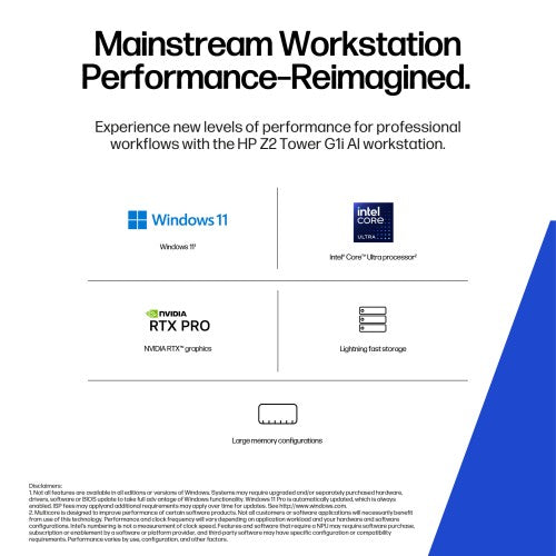 HP Z2 Tower G1i Intel Core Ultra 9 285K 64 GB DDR5-SDRAM 2 TB SSD NVIDIA RTX 4000 Ada Windows 11 Pro Workstation AI Workstation, AI PC Black