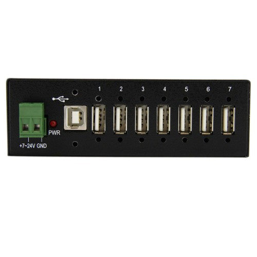 StarTech.com 7-Port USB 2.0 Hub - Metal Industrial USB-A Hub with ESD Protection & 350W Surge Protection - Din Rail, Wall or Desk Mountable - TAA Compliant USB Expander Hub