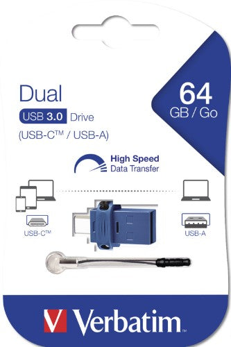 Verbatim Dual - USB 3.0 Drive 64 GB - USB-C / USB-A - Blue