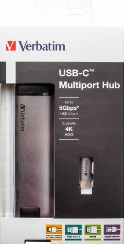Verbatim 49141 laptop dock/port replicator USB 3.2 Gen 1 (3.1 Gen 1) Type-C Black, Silver