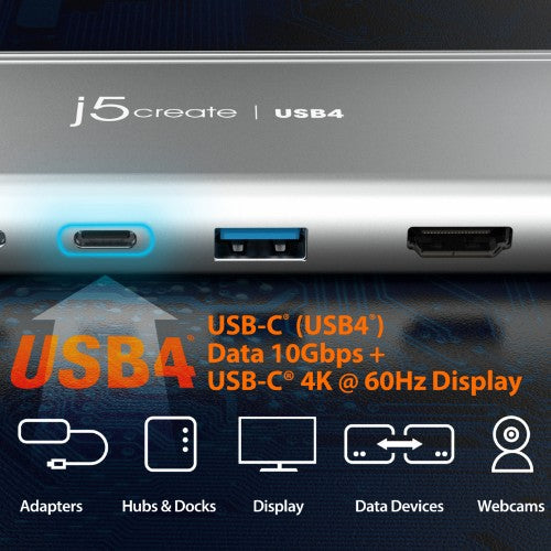 j5create JCD401 USB4™ Dual 4K Multi-Port Hub, Silver