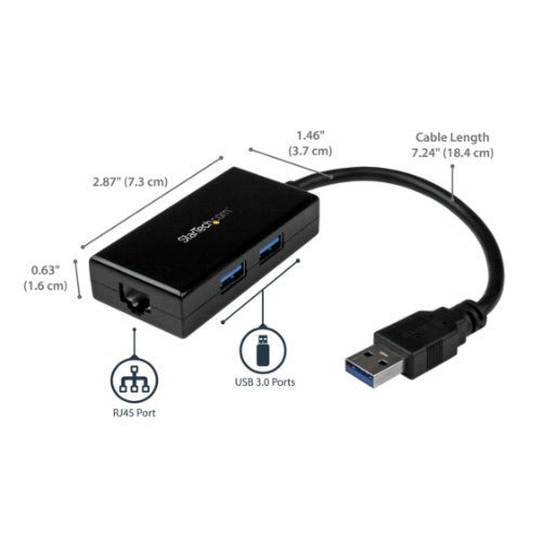 StarTech.com USB to Ethernet Adapter, USB 3.0 to 10/100/1000 Gigabit Ethernet LAN Converter for Laptops, 11.8in/30cm Attached Cable, USB to RJ45 Adapter, NIC Adapter, USB Network Adapter