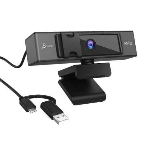 j5create JVCU435 USB™ 4K Ultra HD Webcam with 5x Digital Zoom Remote Control, 3840 x 2160 Video Capture Resolution, Black and Silver