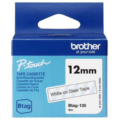 Brother BTAG-135 DirectLabel-etikettes white on Transparent 12mm x 4m for Brother Btag 12mm