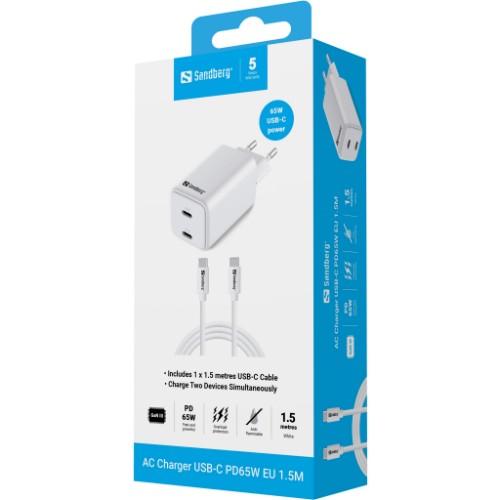 Sandberg AC Charger USB-C PD65W EU 1.5M