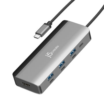 j5create JCD362 Flexible Ports USB-C® 4K144 HDMI™ Hub - Slim 8 in 1, Black/Grey