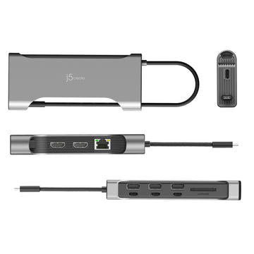j5create JCD367 Flexible Ports USB-C® Dual 4K60 HDMI™ Hub - Pro 12-in-1, Black/Grey