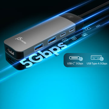 j5create JCD3002 USB-C® 4K60 Hub with PD and Screen-Off Control, Black/Grey