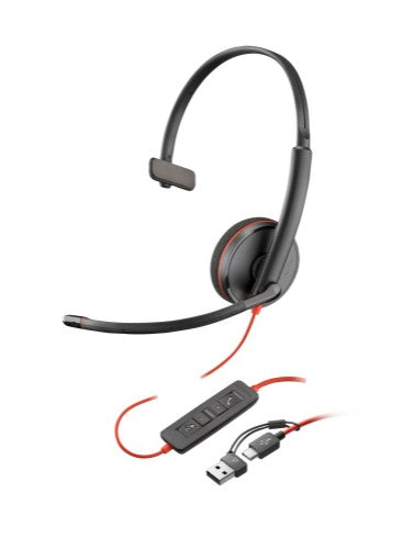 HP Poly Blackwire 3210 Monaural USB-C Headset +USB-C/A Adapter (Bulk)