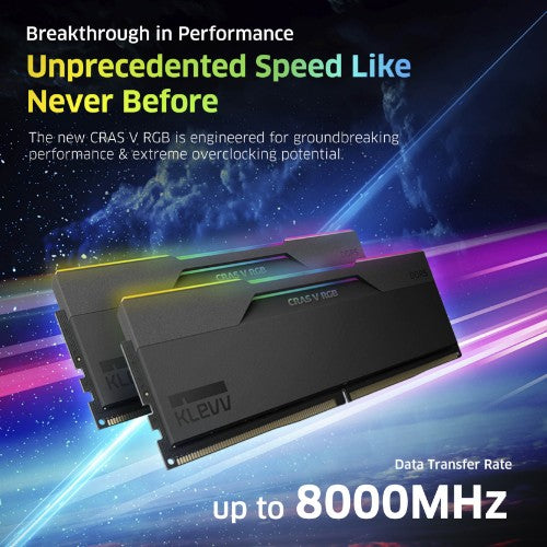 Klevv 32GB (2x16GB) 6400MHz CL32 DDR5 GAMING RAM MODULE 32-38-38-78 1.35V CRAS V RGB KIT