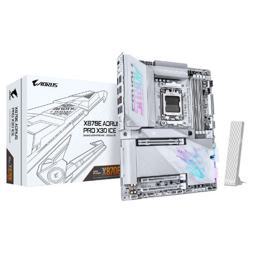 GIGABYTE X870E AORUS PRO X3D ICE Motherboard - Supports AMD Ryzen 9000 CPUs, 18+2+2 Phases Digital VRM, up to 9000Hz DDR5 (OC), 2xPCIe 5.0 + 2xPCIe 4.0, Wi-Fi 7, 5GbE LAN, USB 4