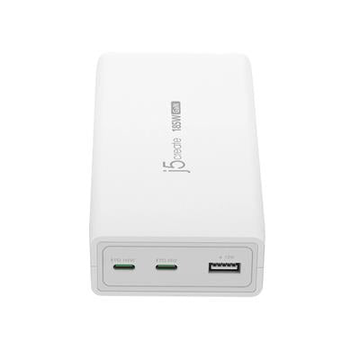 j5create JUP37185W 185W GaN PD 3.1 USB-C® 3-Port Charger-UK, Black