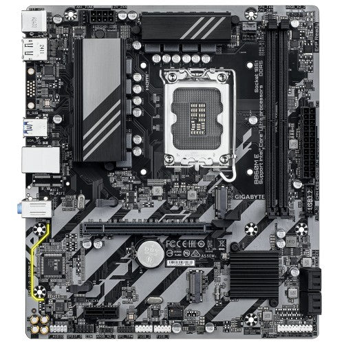 GIGABYTE B860M E Motherboard - Intel Core Ultra Series CPUs, 4+1+2 Phases VRM, up to 8800MHz DDR5 (O.C), 2xPCIe 4.0 M.2, 1GbE LAN, USB 3.2 Gen 1