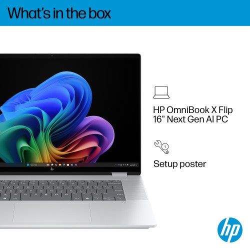 HP OmniBook X FlipNGAI 16-as0004na Copilot+ PC Intel Core Ultra 5 226V Hybrid (2-in-1) 40.6 cm (16") Touchscreen 2K 16 GB LPDDR5x-SDRAM 512 GB SSD Wi-Fi 7 (802.11be) Windows 11 Home Silver