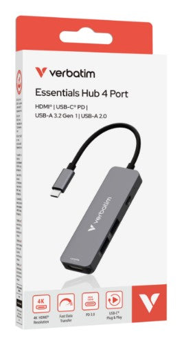 Verbatim USB-C Essentials Multiport Hub 4 ports: HDMI, USB-C PD, USB-A 3.2 Gen 1, USB-A