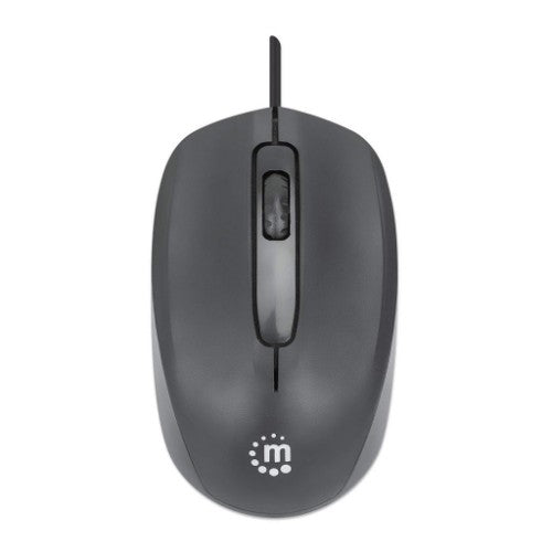Manhattan Comfort II USB Wired Mouse, Black, 1000dpi, USB-A, Optical, Ambidextrous, Portable/Compact, Three Button with Scroll Wheel, Three Year Warranty