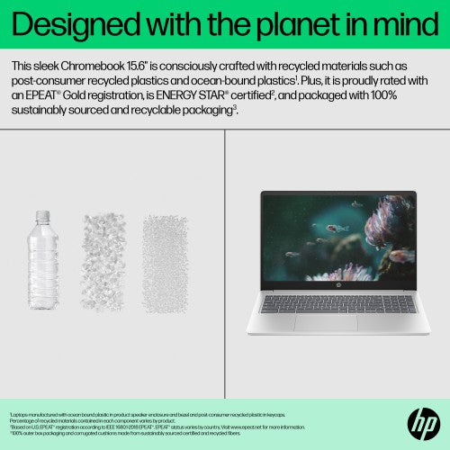 HP Chromebook 15a-nb0004na Intel® Core™ i3 i3-N305 39.6 cm (15.6") Full HD 8 GB LPDDR5-SDRAM 256 GB Flash Wi-Fi 6 (802.11ax) ChromeOS Silver