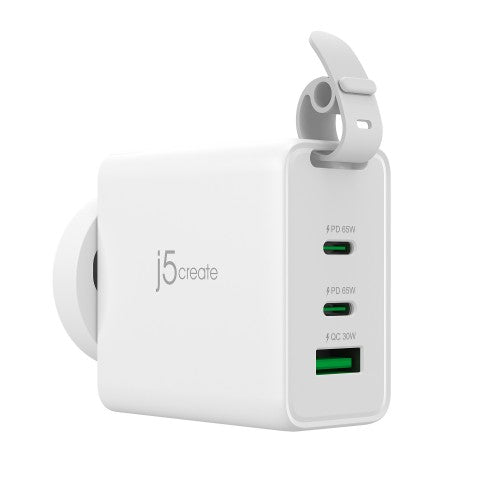 j5create 65W GaN USB-C 3-Port Traveler Charger with changeable AC plugs and USB-C cable