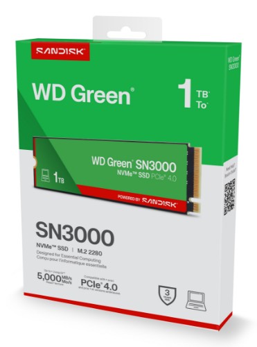 Western Digital Green WD ™ SN3000 NVMe™ SSD POWERED BY SANDISK 1 TB